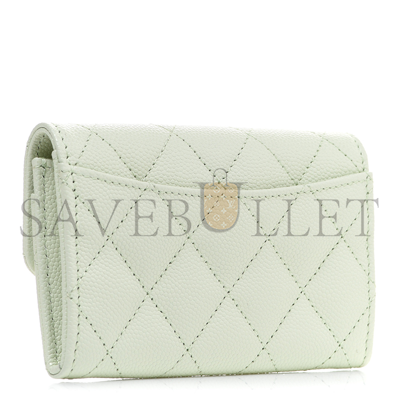 CHANEL CAVIAR QUILTED FLAP CARD HOLDER WALLET LIGHT GREEN AP0214 (11.3*7.5*2.5cm)